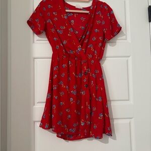 Red Floral Wrap Dress